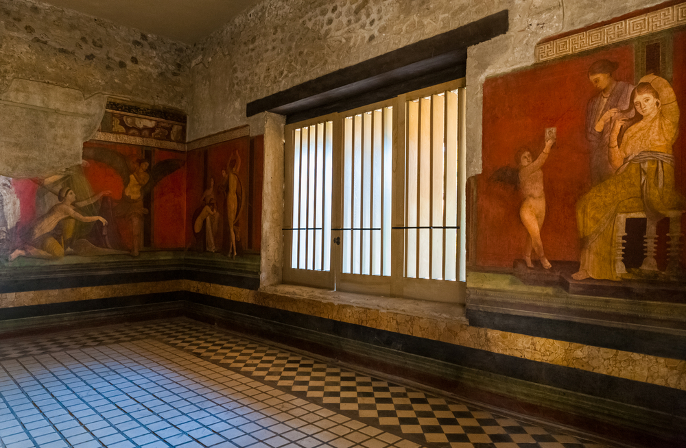 Red frescoes in the Villa of the Mysteries